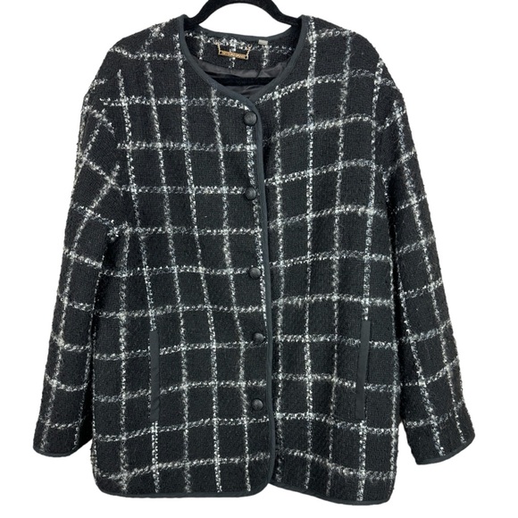 T Tahari Womens 14 Tweed Black Checkered Wool Blend Long - Picture 1 of 7